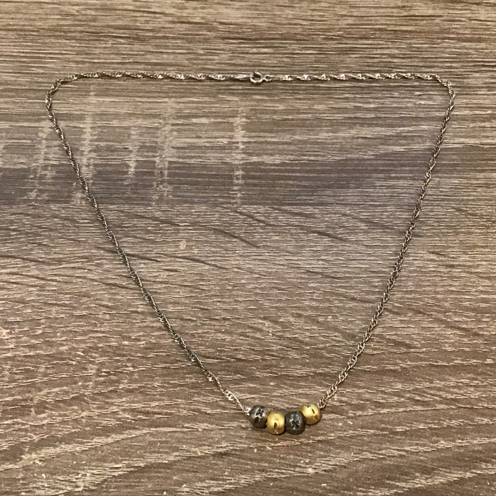 Vintage Sterling Silver Two Tone Etched Ball Beads Chain Necklace 18" Long
